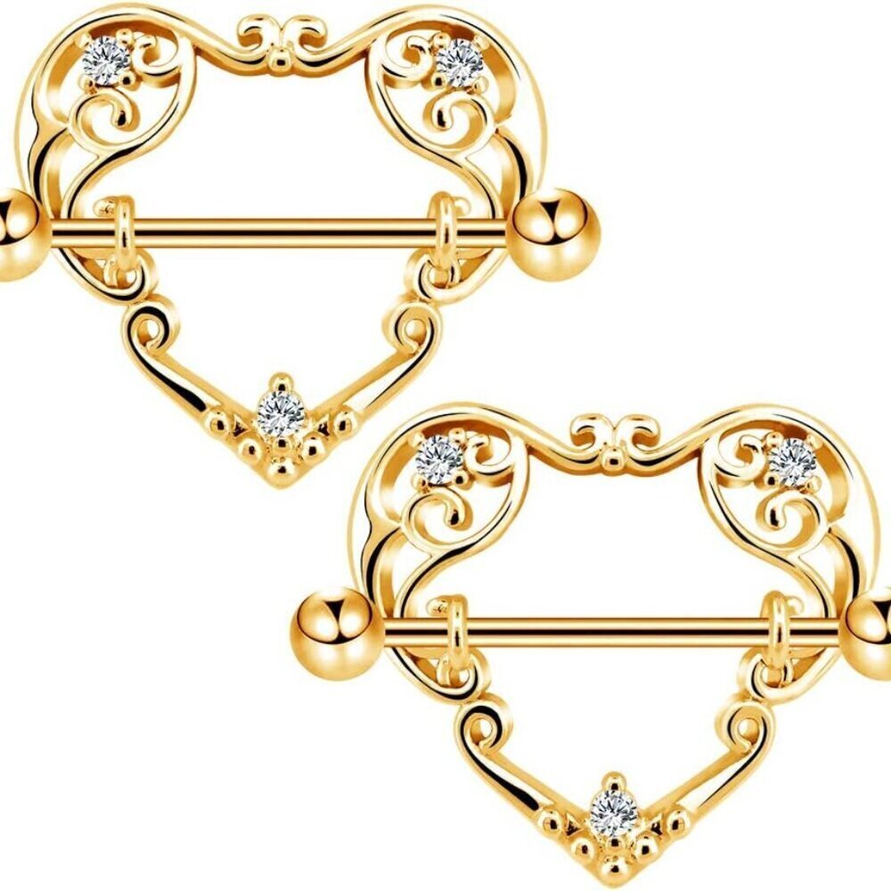 14G Heart Nipple Rings Surgical Steel CZ Nipple Barbells Gold Silver Rose Gold